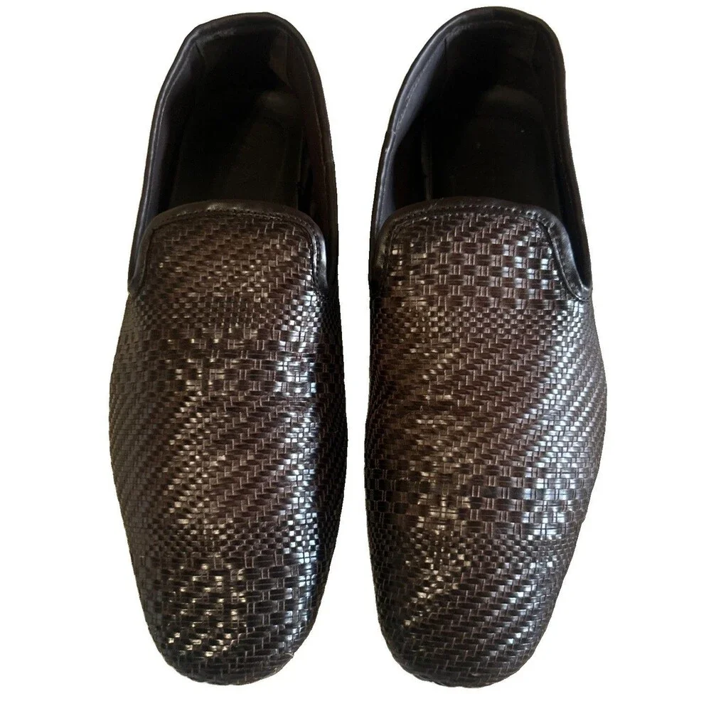 Zara Mens EU42/US9 Faux Leather Woven Loafer Moc Brown Slip On Preppy Shoe